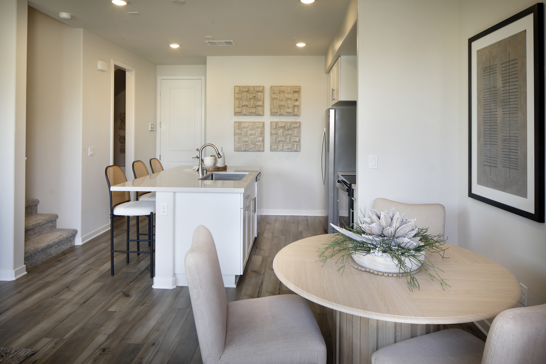 A kitchen and dining room.