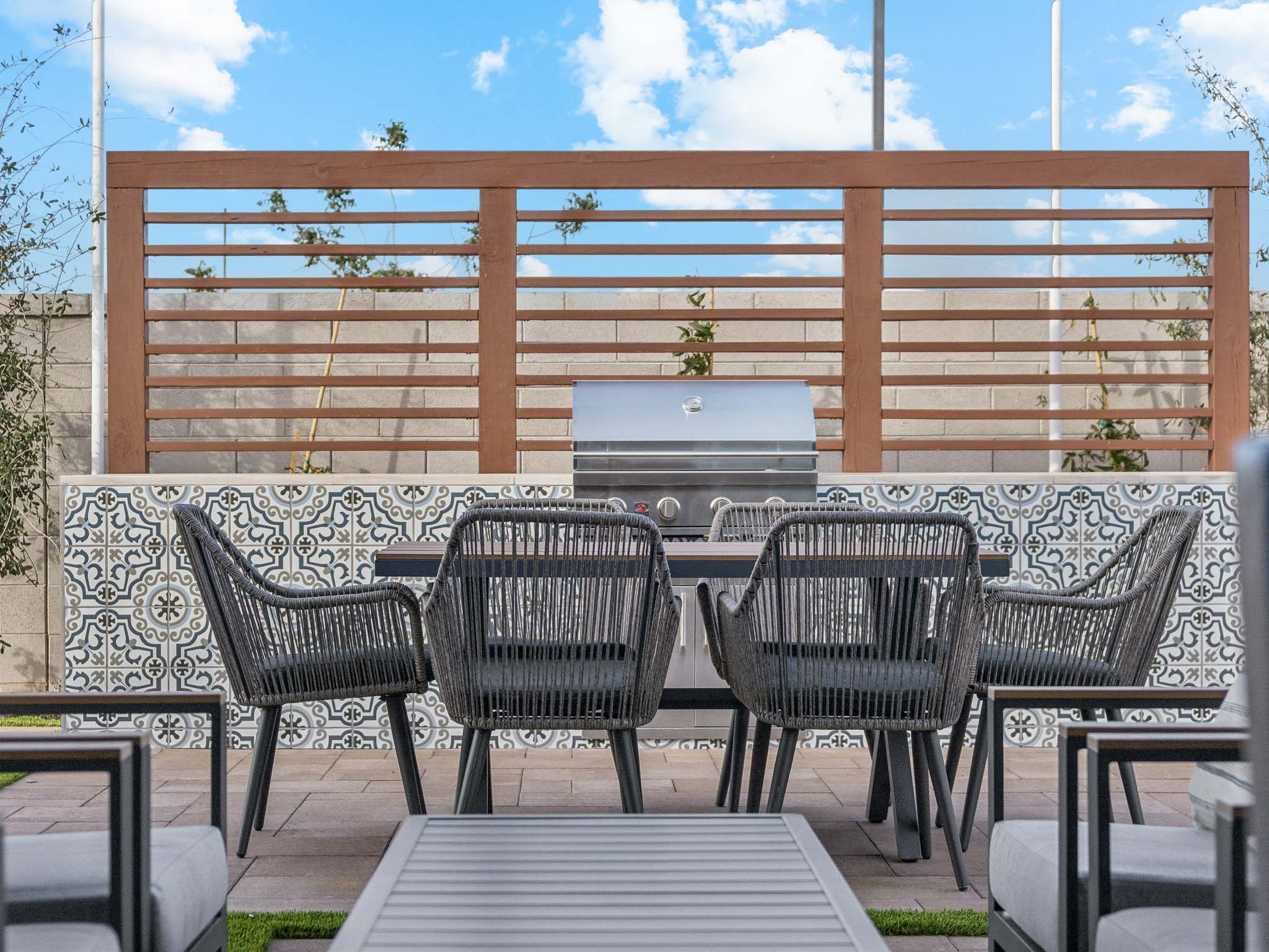 A group of chairs outside.
