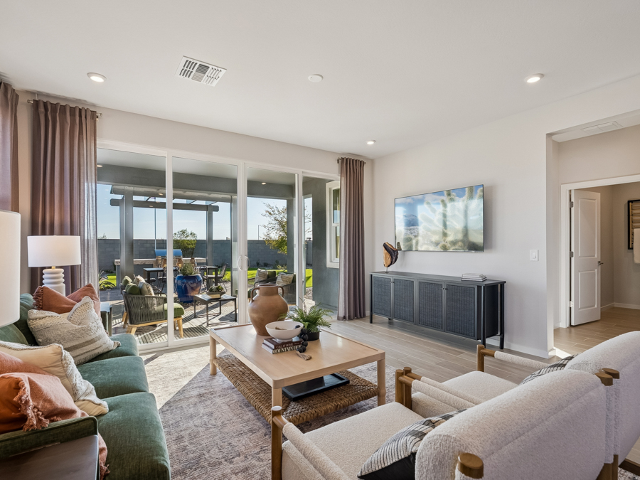A living room with a fireplace.
