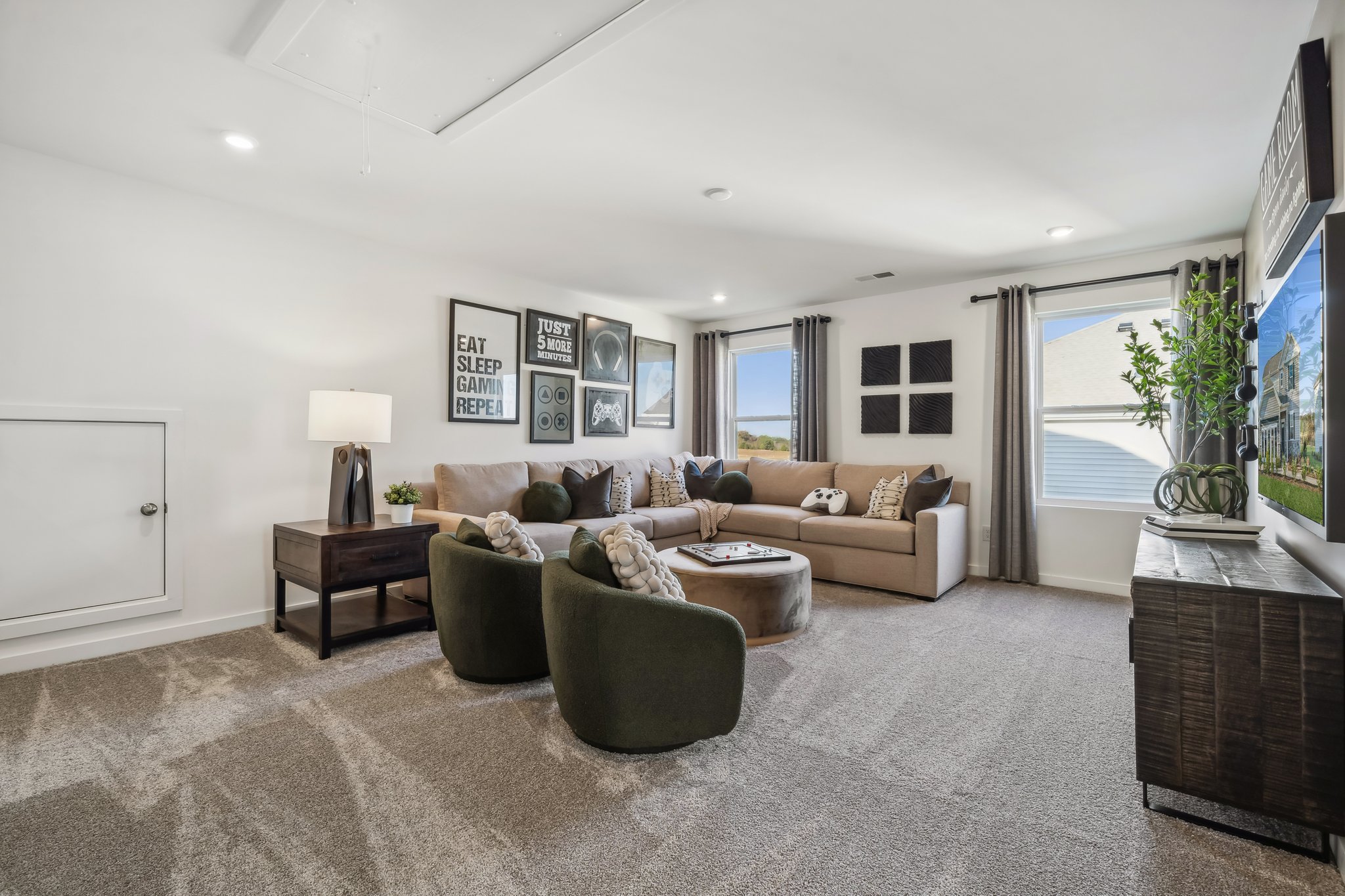 A living room with a couch and a coffee table.