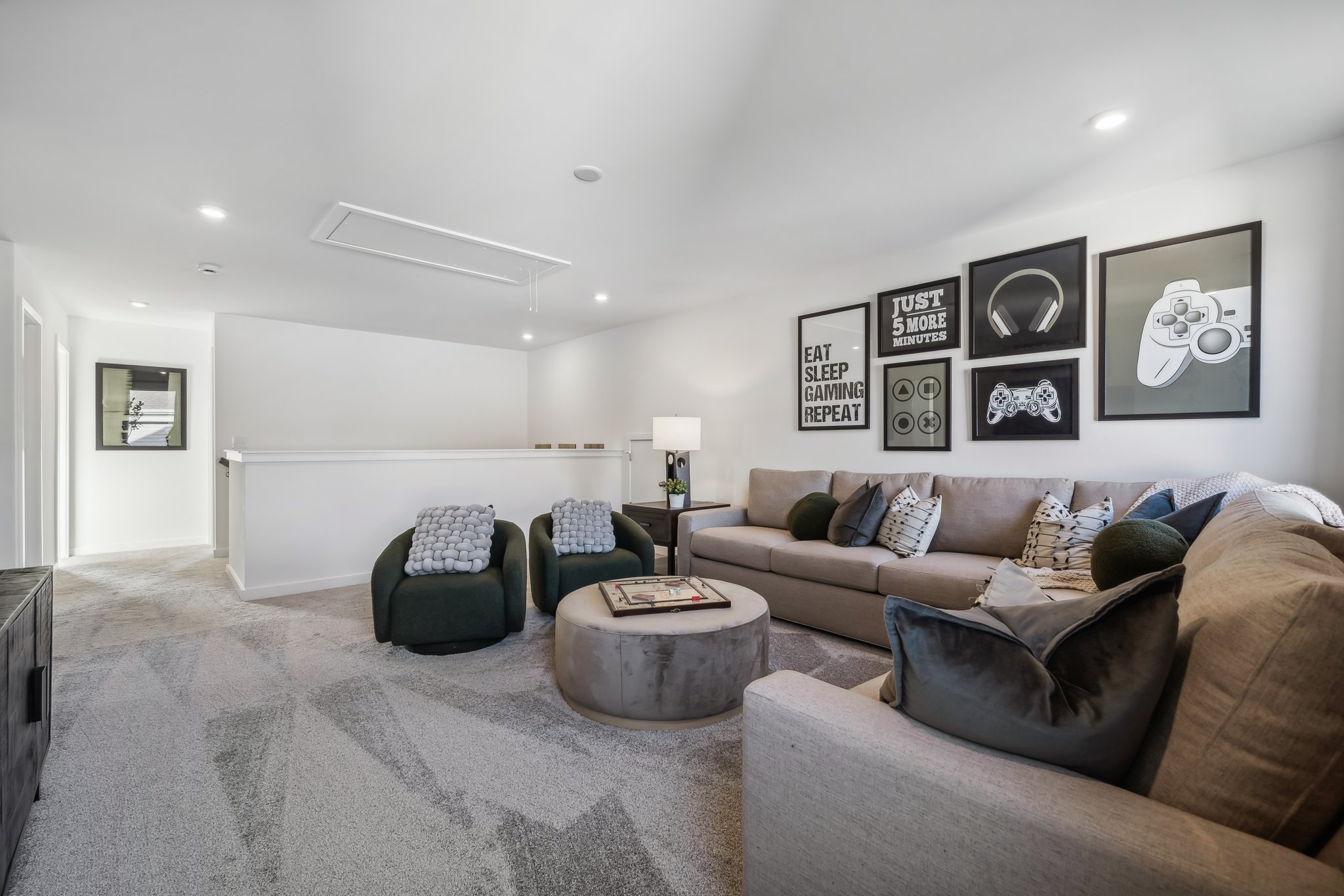 A living room with a couch and a coffee table.
