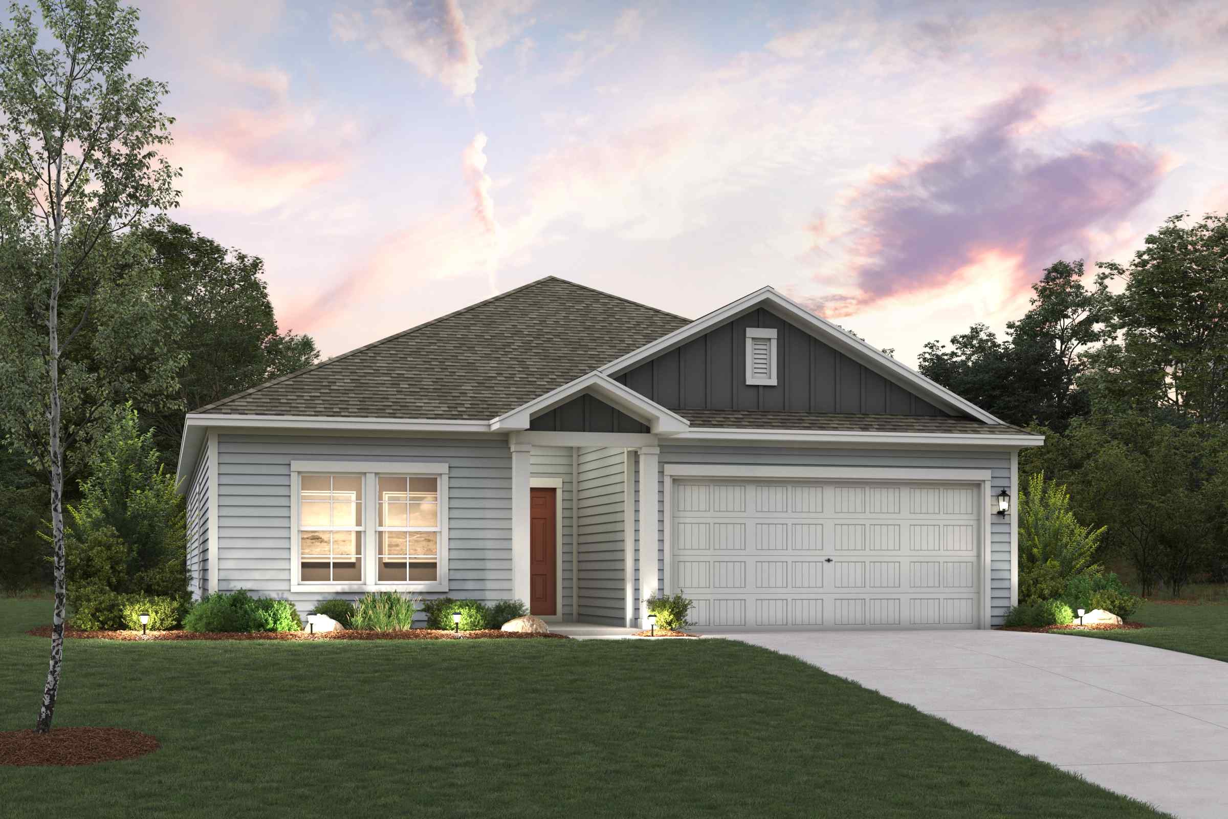 A house with a lawn and trees.