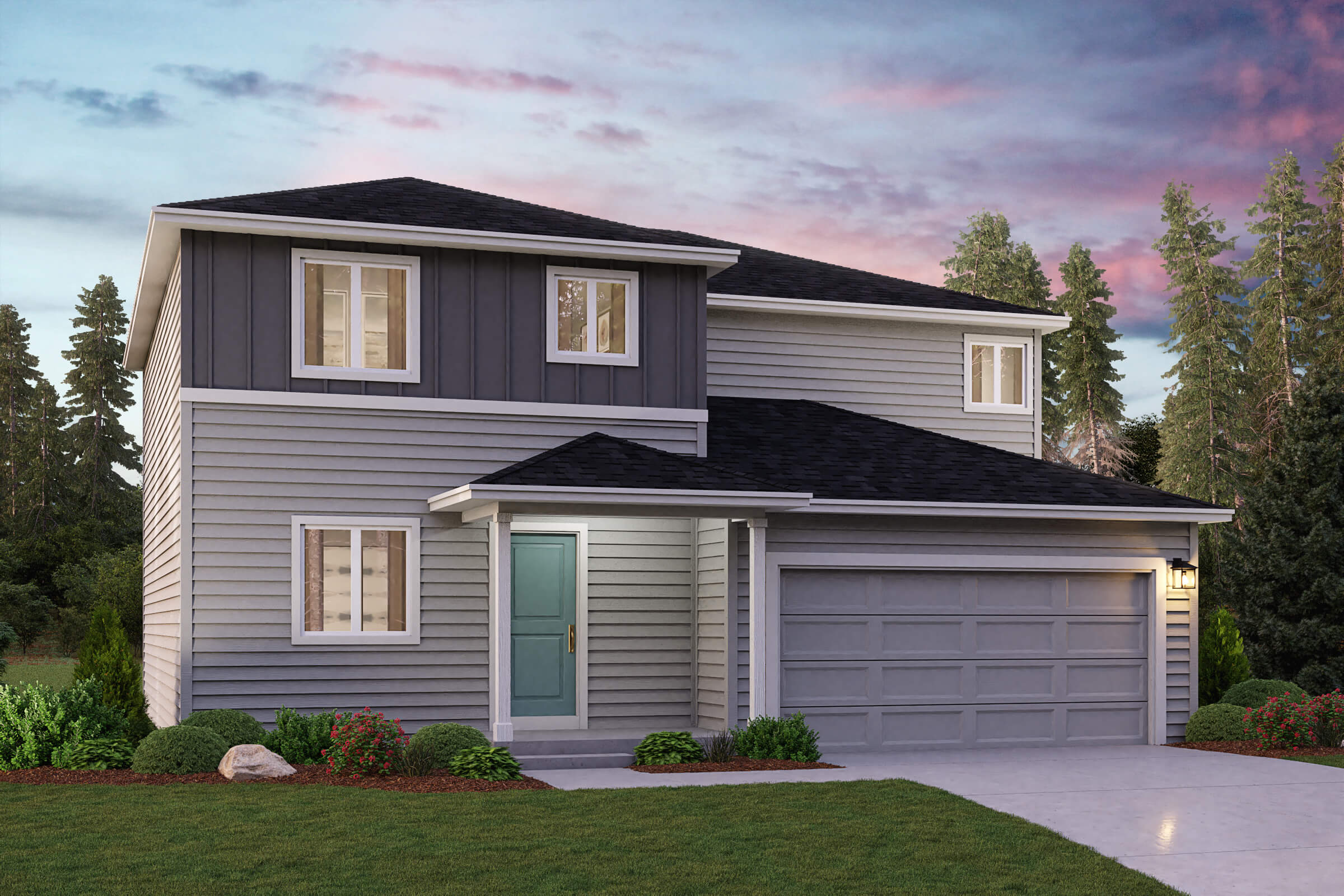 A house with a garage.