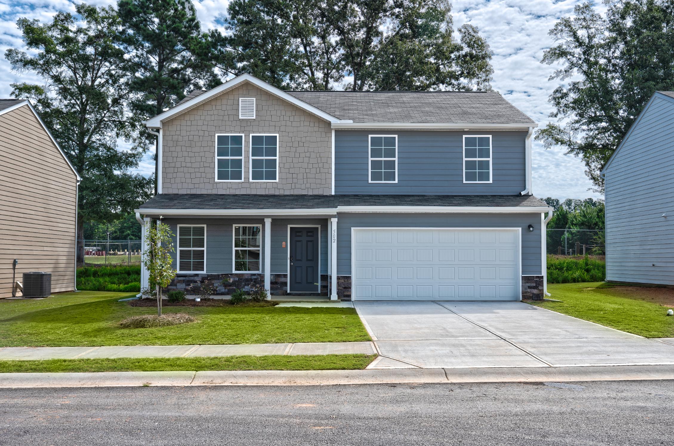 A house with a garage.